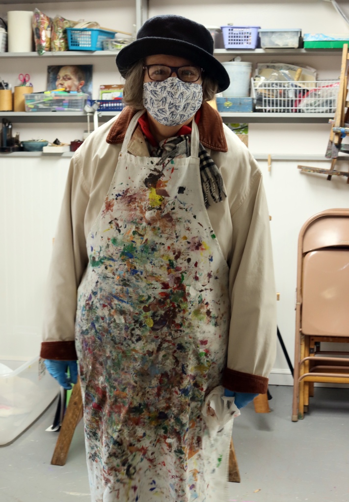 Artist masked for pandemic 