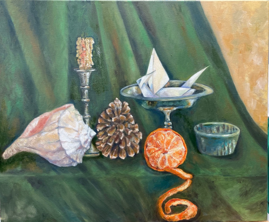 Still life with conch, oil on canvas